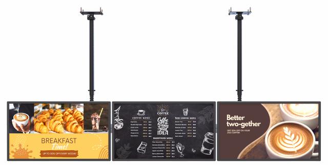 Hook & Rail solution displaying menu signage in a cafe