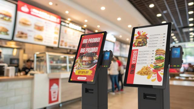 Two Mini Kiosks in a fast food restaurant.