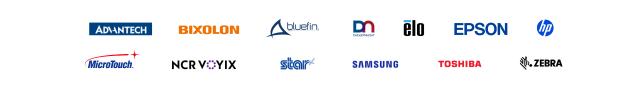 Our Technology Partner logos: Advantech, Bixolon, Bluefin, Diebold Nixdorf, Elo, Epson, HP, MicroTouch, NRC Voyix, Bluestar, Samsung, Toshiba, Zebra